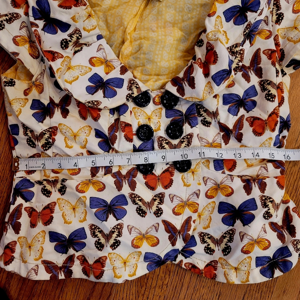 Anthropologie Elevenses Butterfly cap sleeve blazer jacket buttonup cardigan top - Picture 10 of 11
